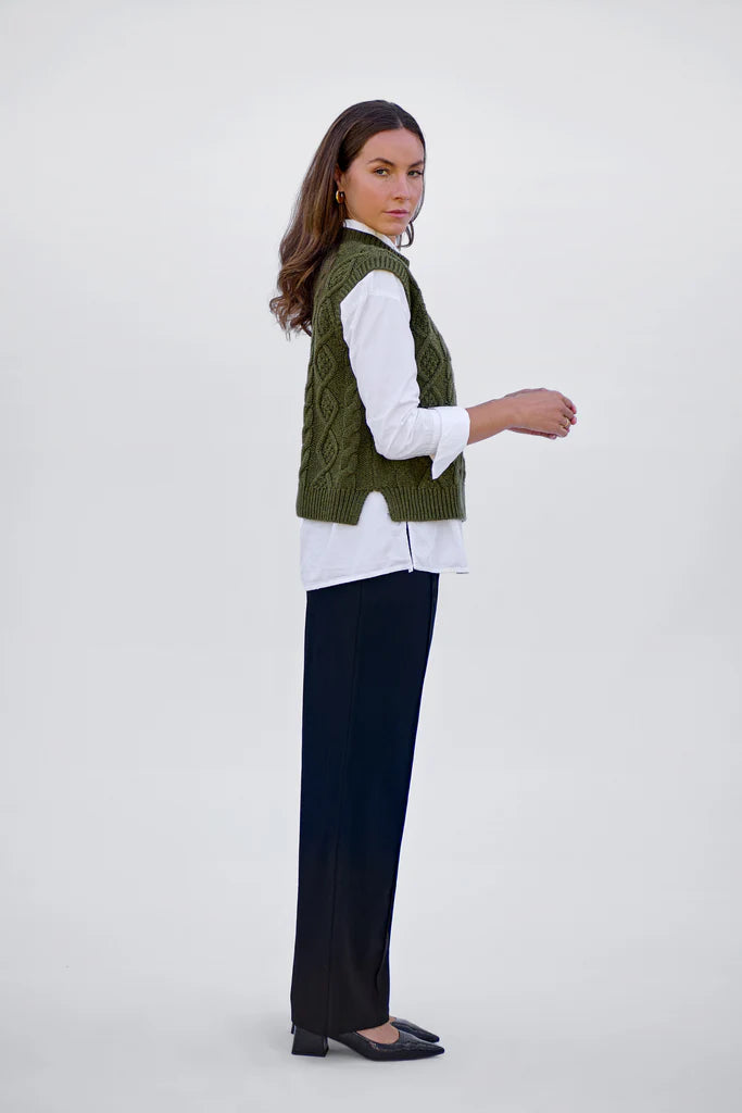 Maxted Cable Button Vest in Rural Khaki
