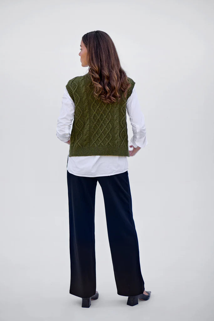 Maxted Cable Button Vest in Rural Khaki