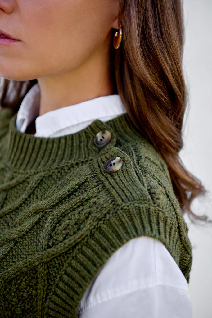 Maxted Cable Button Vest in Rural Khaki