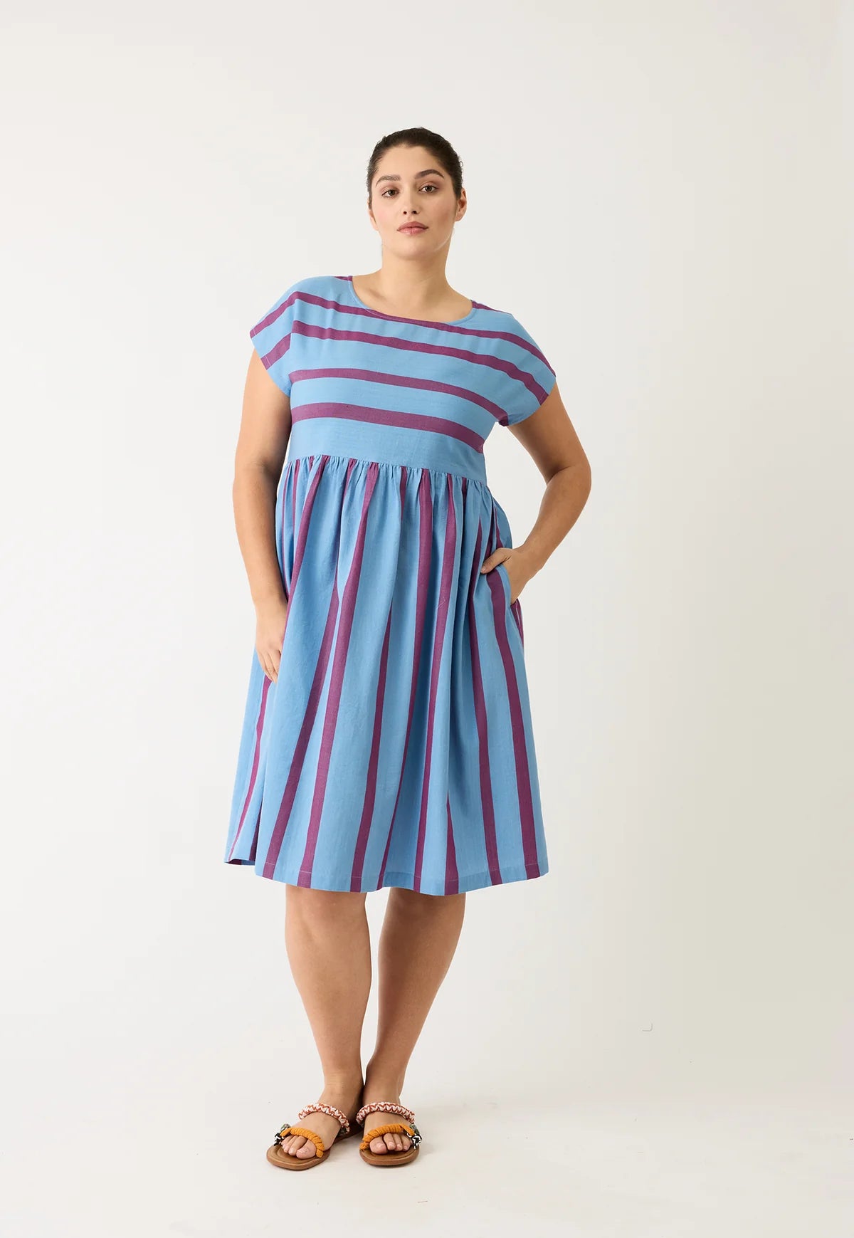 Nancybird Tathra Woven Dress in Raspberry Stripe