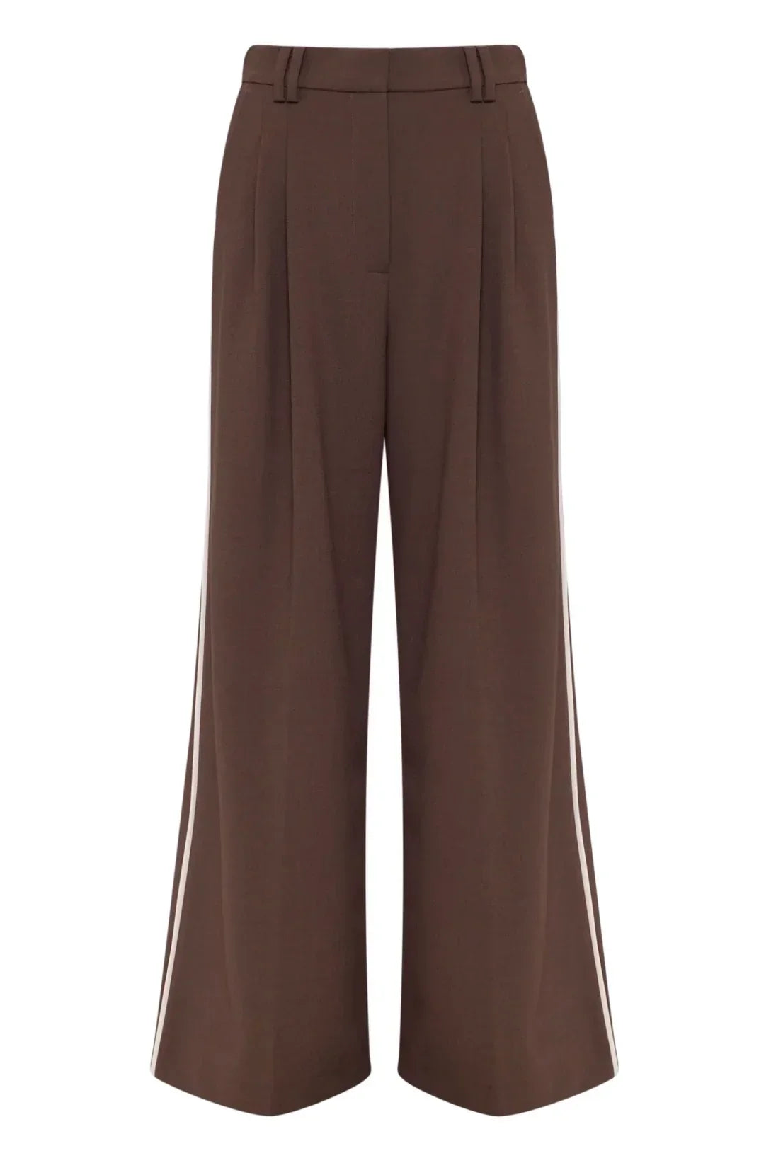 Brown wide-leg trousers with side stripes, women's fashion