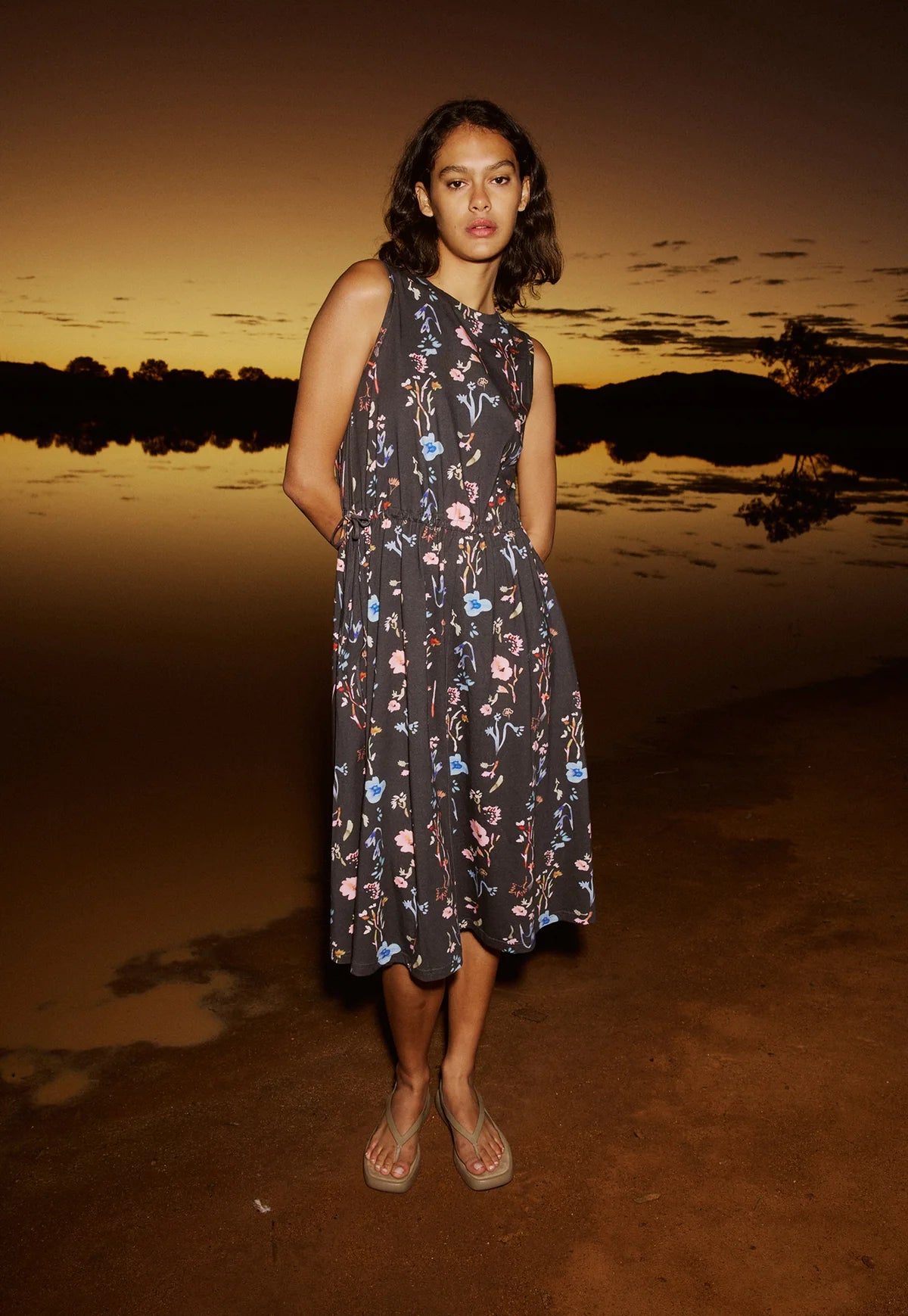 Nancybird Lidia Tie Dress in Watercolour Charcoal
