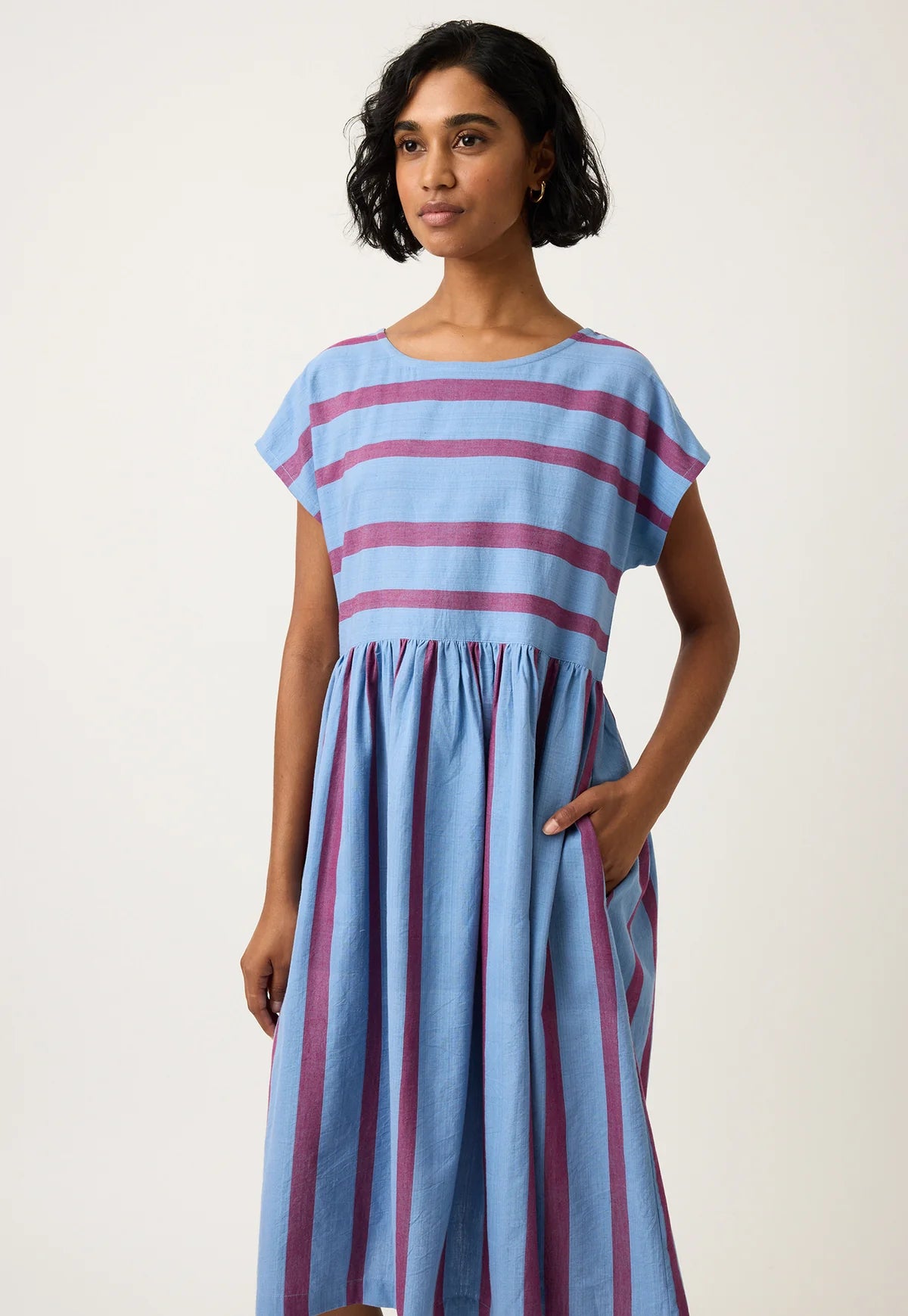 Nancybird Tathra Woven Dress in Raspberry Stripe