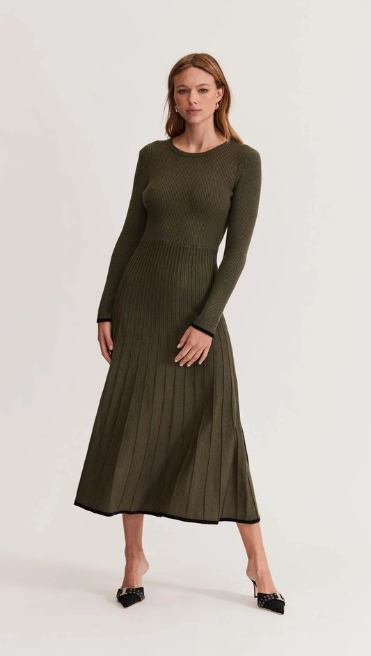 Staple the Label Anitta Knit Midi Dress in Dark-Olive