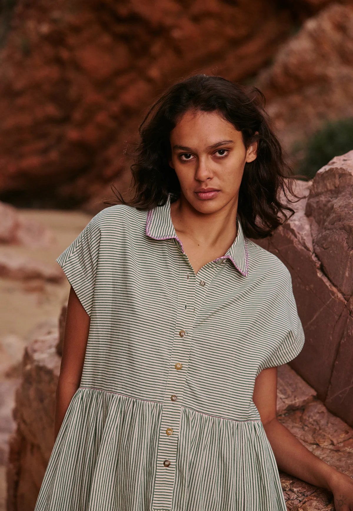 Nancybird Maja Dress in Green Stripe