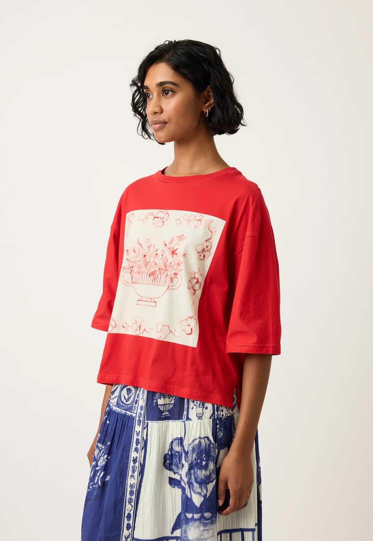 Nancybird Tasmin Boxy Tee in Red Vase