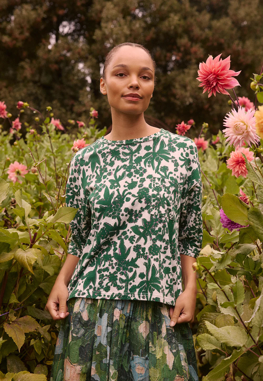 Nancybird Tasmin Boxy Tee in Parsley