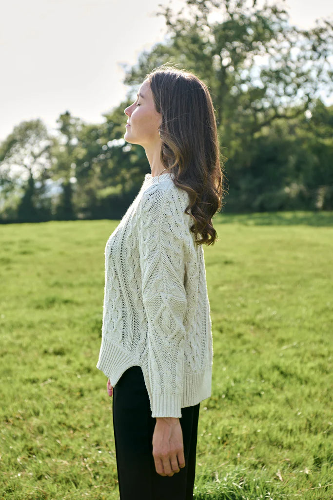 Maxted Patchwork Cable Pullover in Ivory