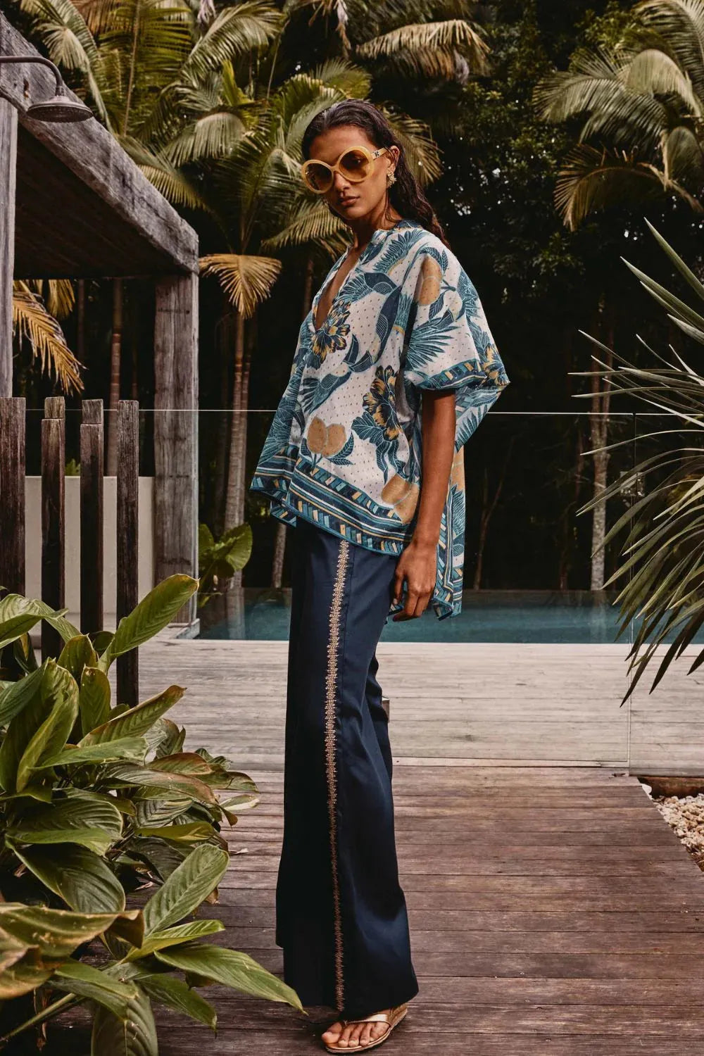 OnceWas Kimona Cotton Silk Top in Tukano Print