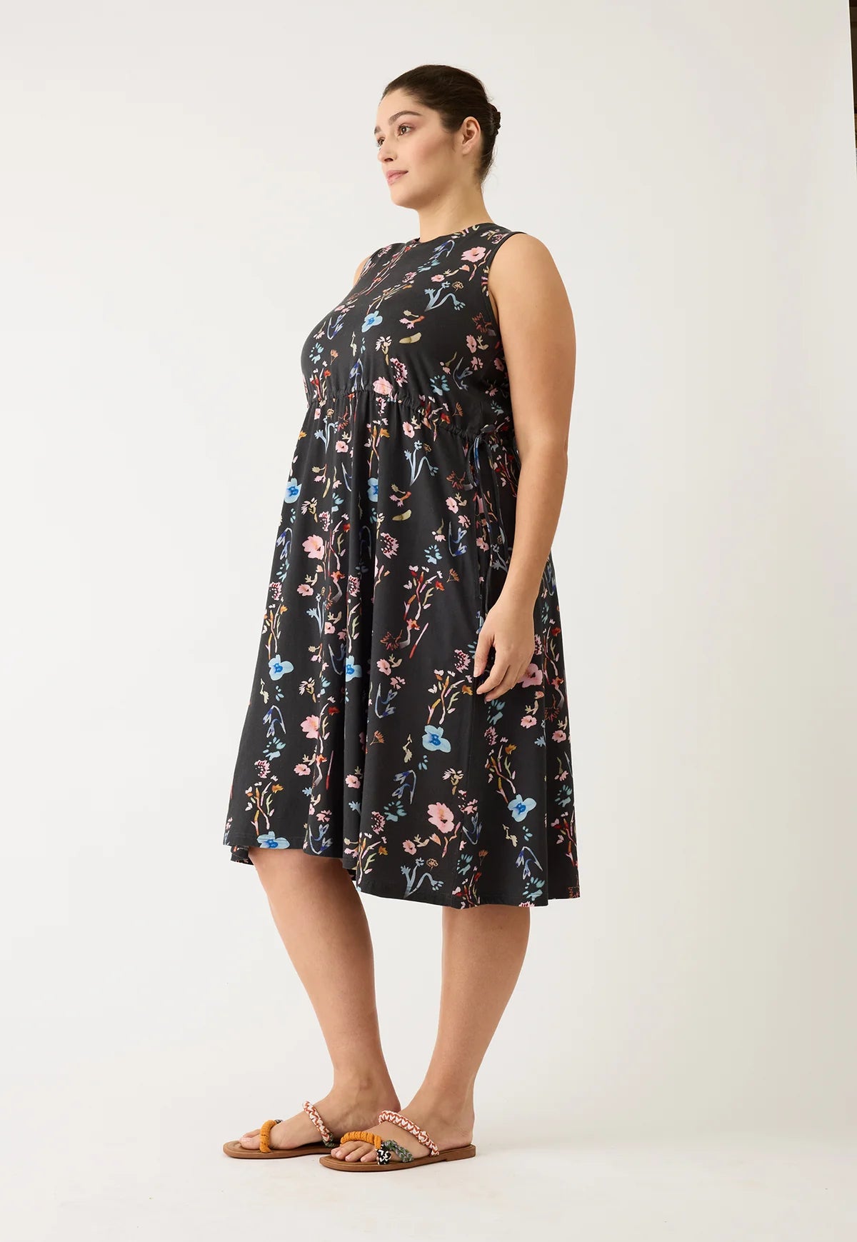 Nancybird Lidia Tie Dress in Watercolour Charcoal
