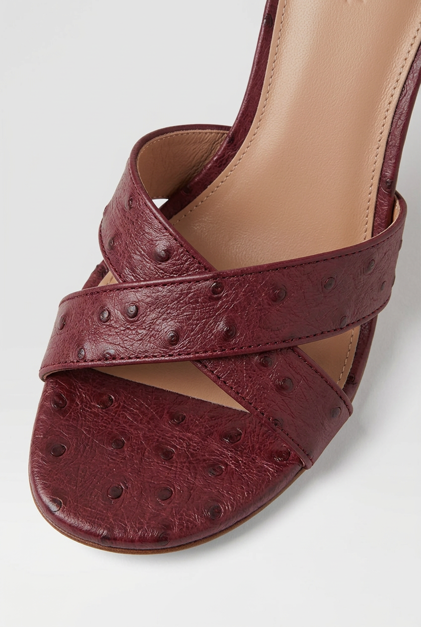 Mollini Asire Sandals in Burgandy Ostrich Embossed Leather