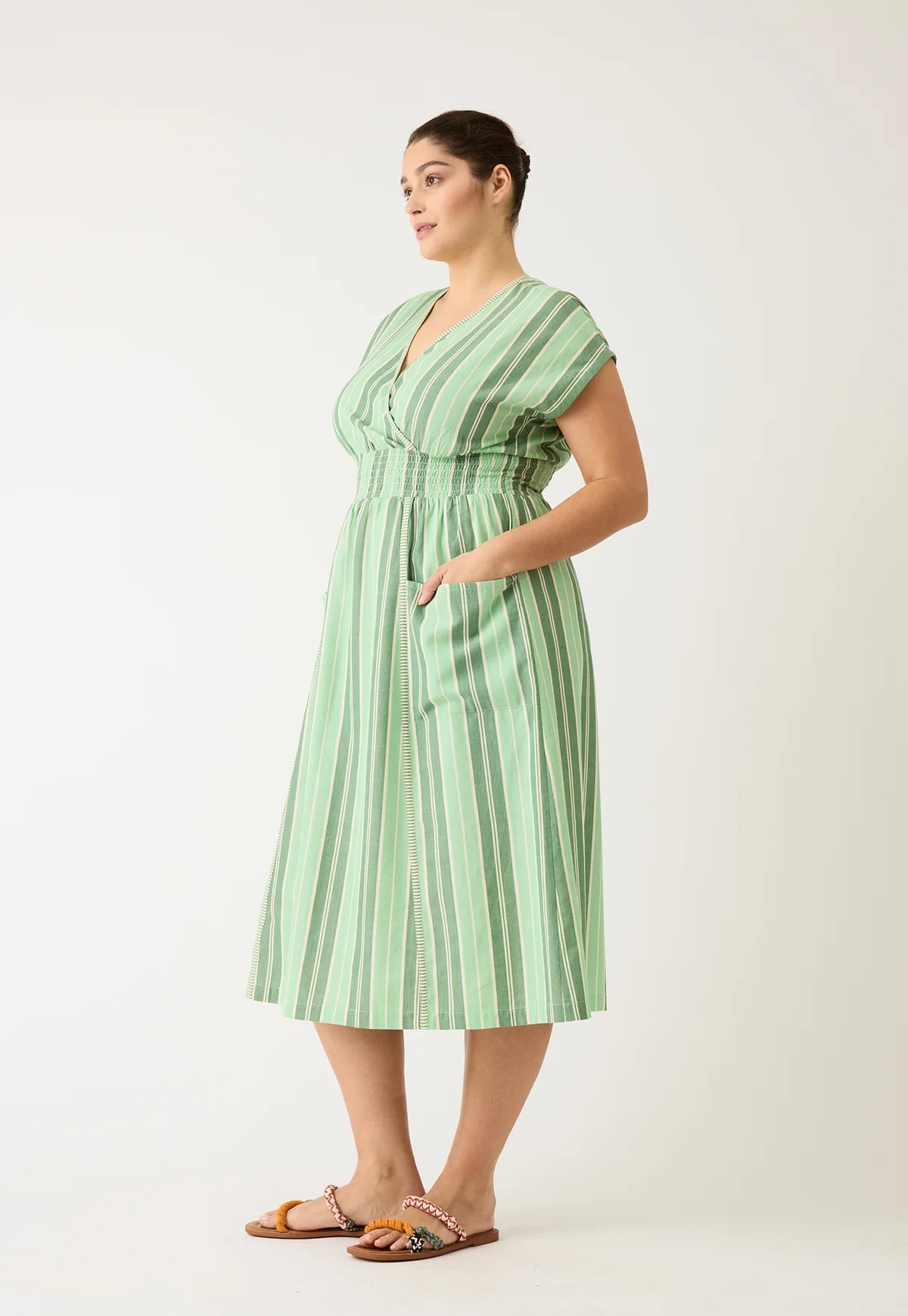 Nancybird Hana Wrap Dress in Green Stripe