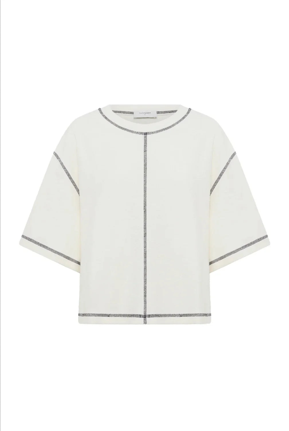 Nude Lucy Sutton Top in Salt featuring a cream hue with contrast stitching