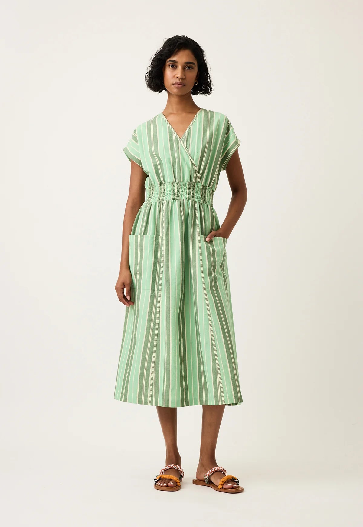 Nancybird Hana Wrap Dress in Green Stripe
