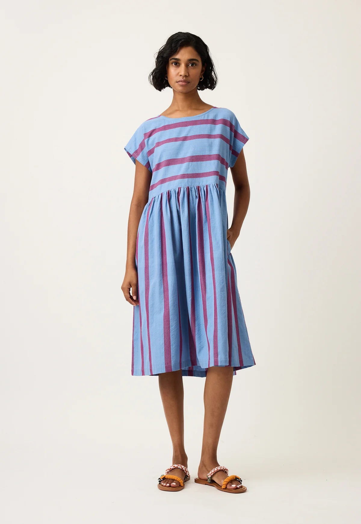 Nancybird Tathra Woven Dress in Raspberry Stripe