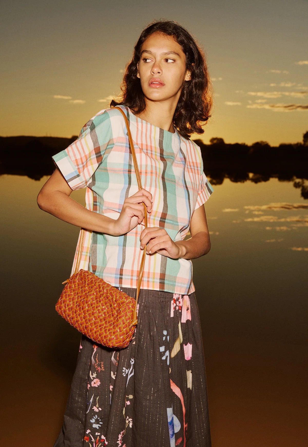 Nancybird Woven Clutch in Ochre Leather