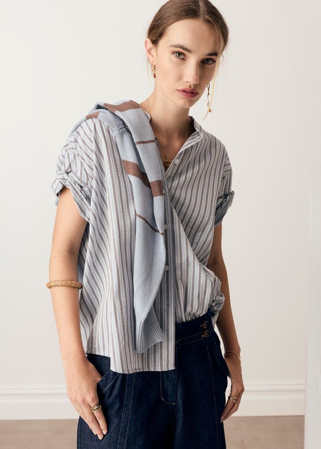 POL Bay Shirt Blue/Choc Stripe