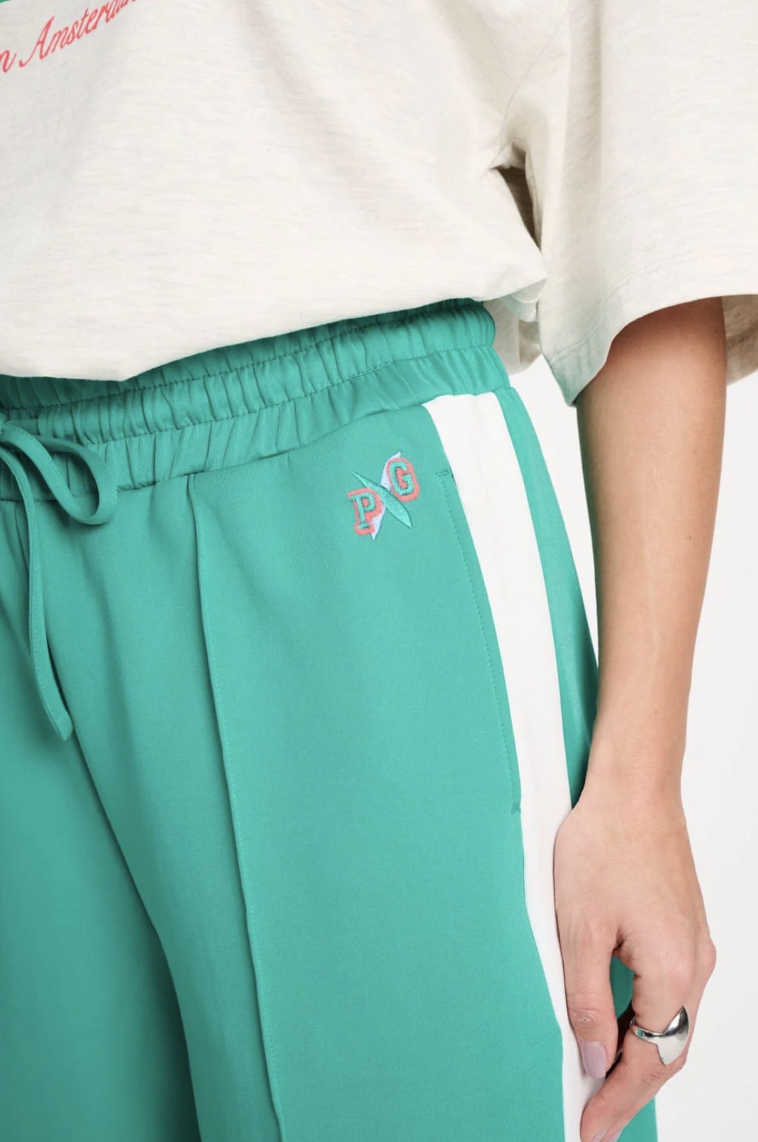 POM Amsterdam Wander Green Trackpants with Stripe