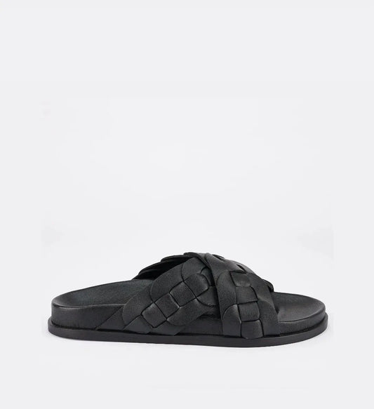 Sol Sana Santigold Footbed Slide in Black Leather