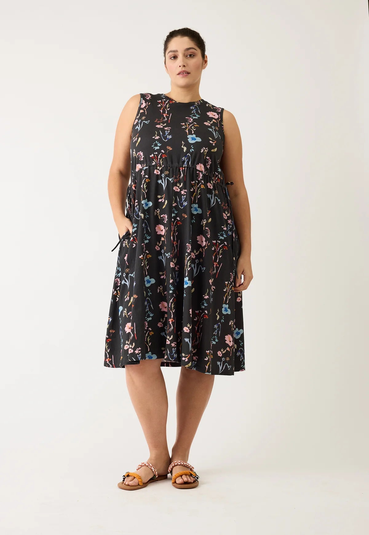 Nancybird Lidia Tie Dress in Watercolour Charcoal