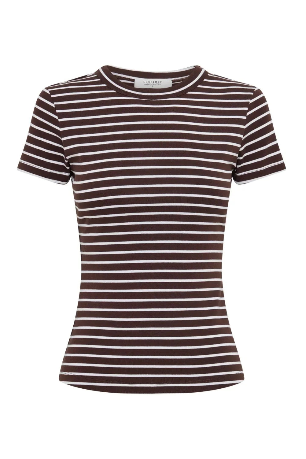 Nude Lucy Organic Stripe Baby Tee in chocolate brown and white stripes