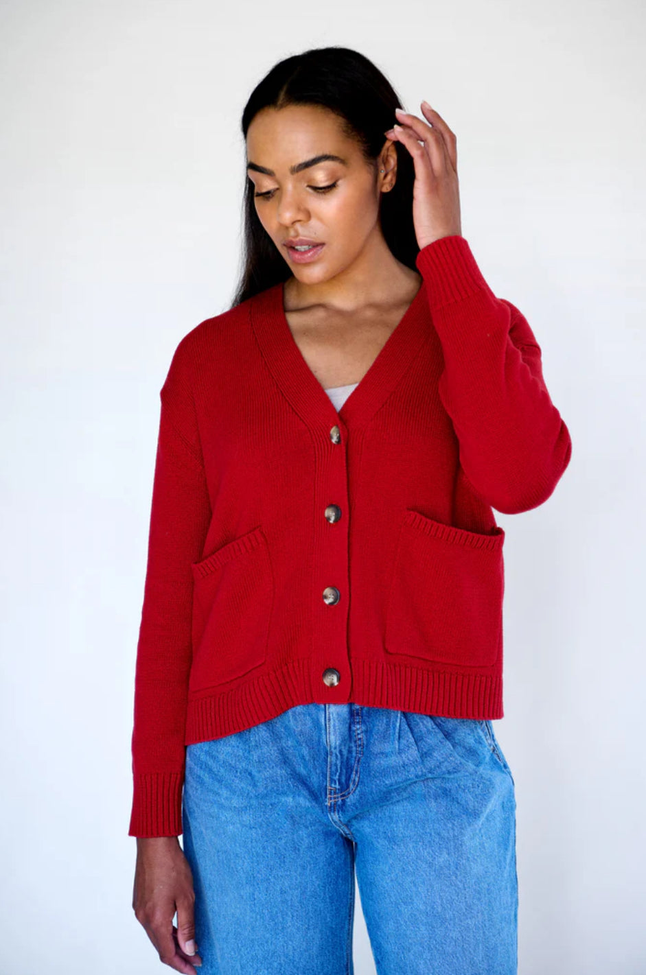 Maxted Button Down Cardigan in Red