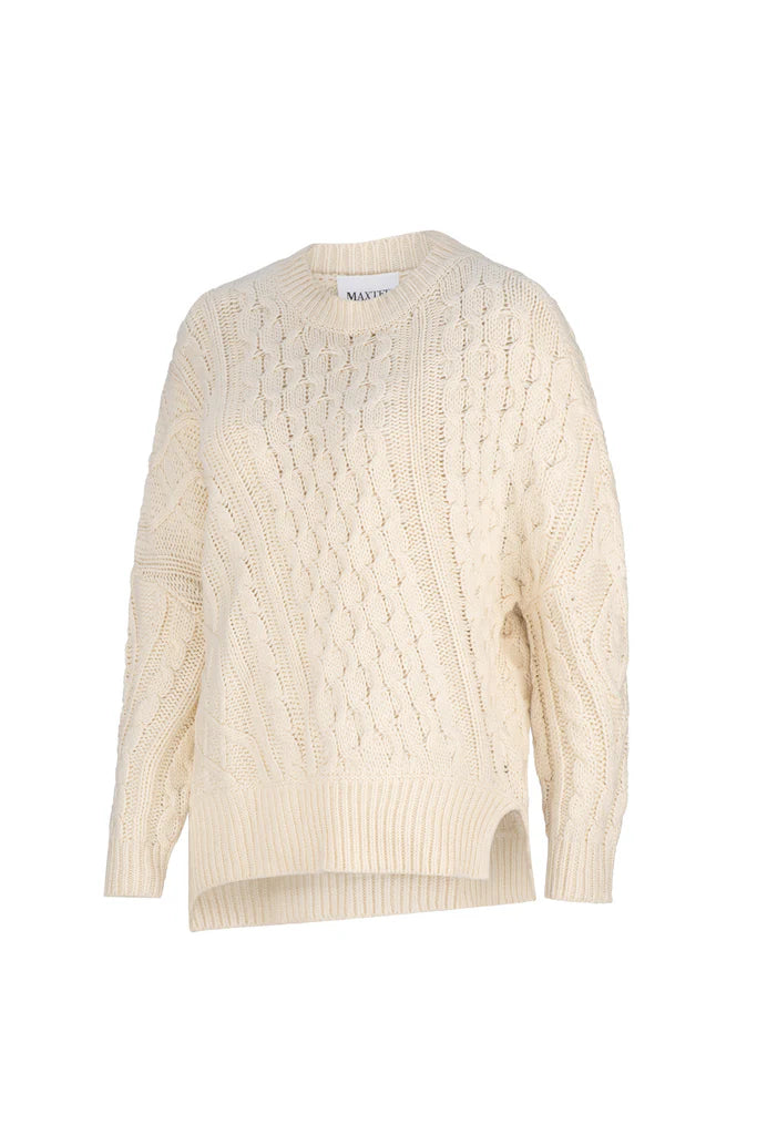 Maxted Patchwork Cable Pullover in Ivory