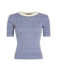 KING LOUIE Agnes Top in Denis Bluing featuring blue and white striped knit design
