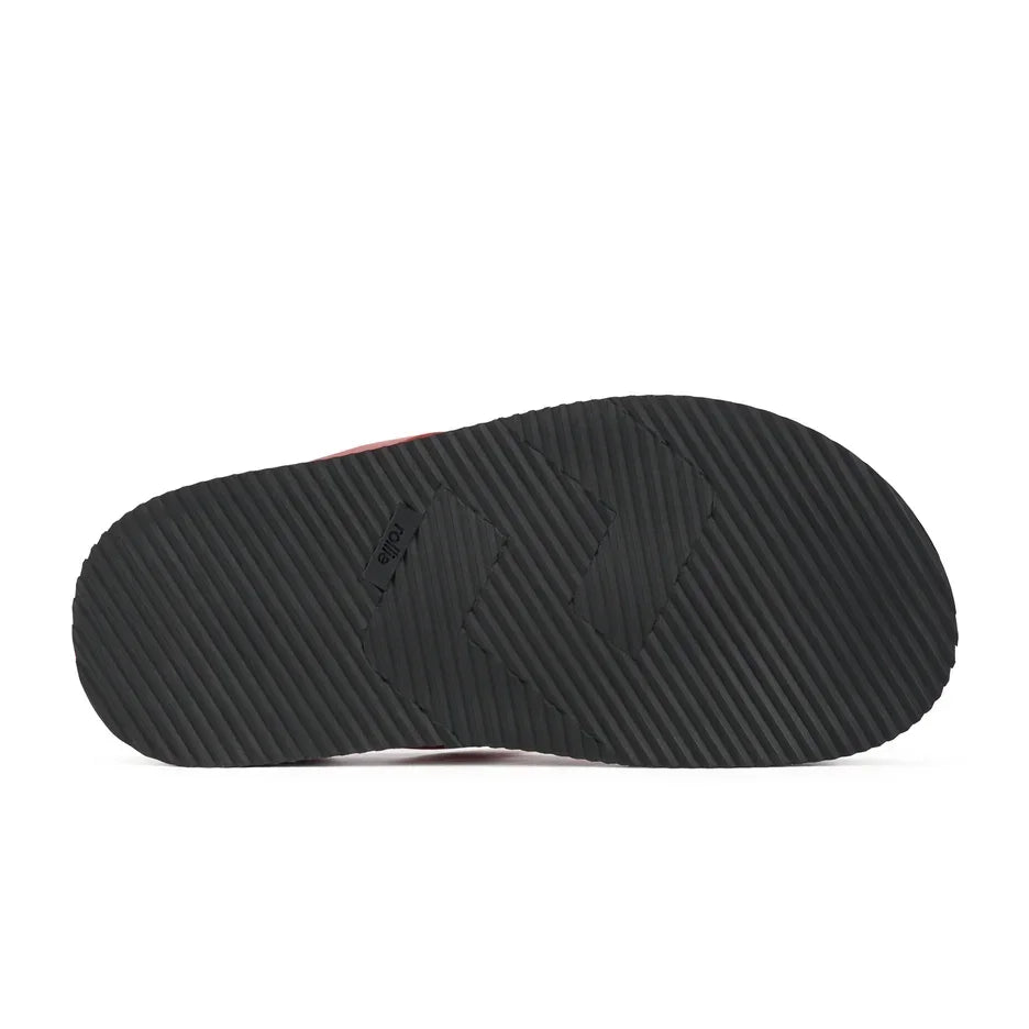 Black ribbed sole of the Rollie Mya Sandal in Red Leather