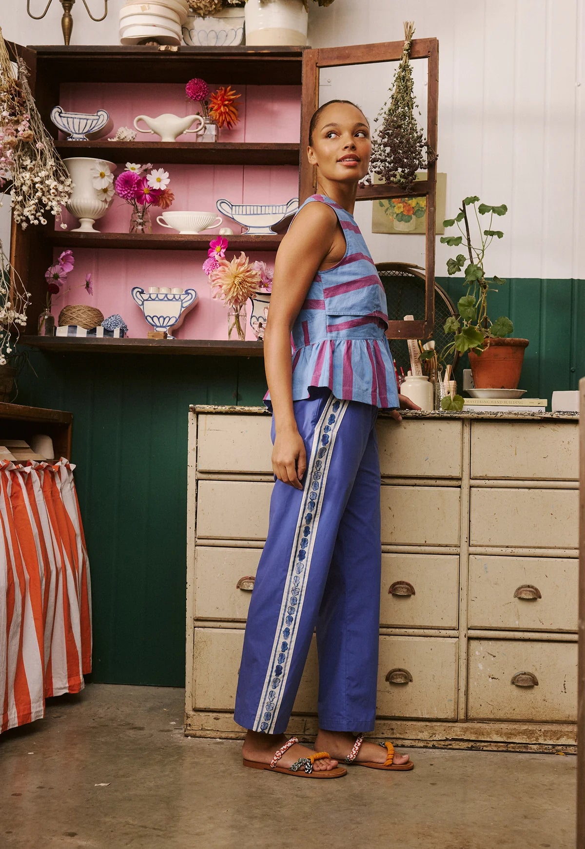 Nancybird Isla Pant in Blue Border
