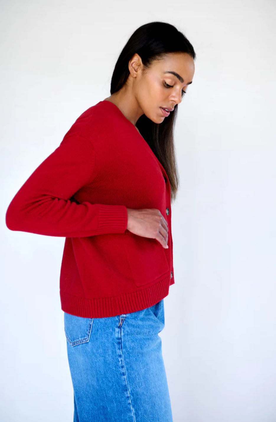 Maxted Button Down Cardigan in Red