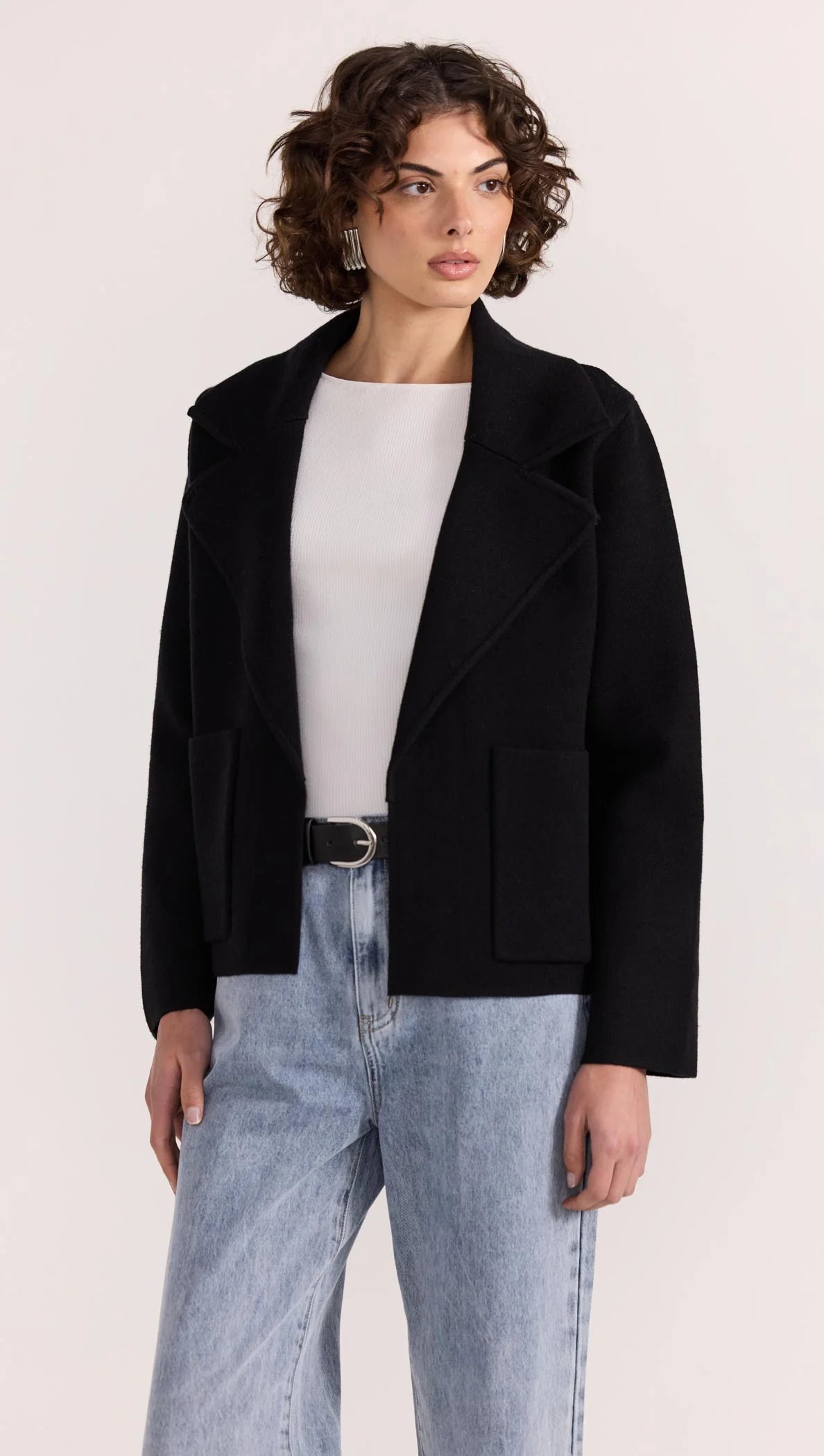 Staple the Label Aiden Crop Coatigan in Black