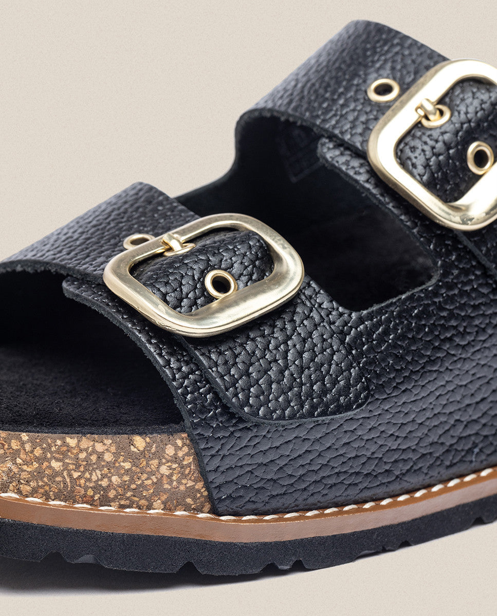 Yokono Oca Platform Sandal in Black Leather