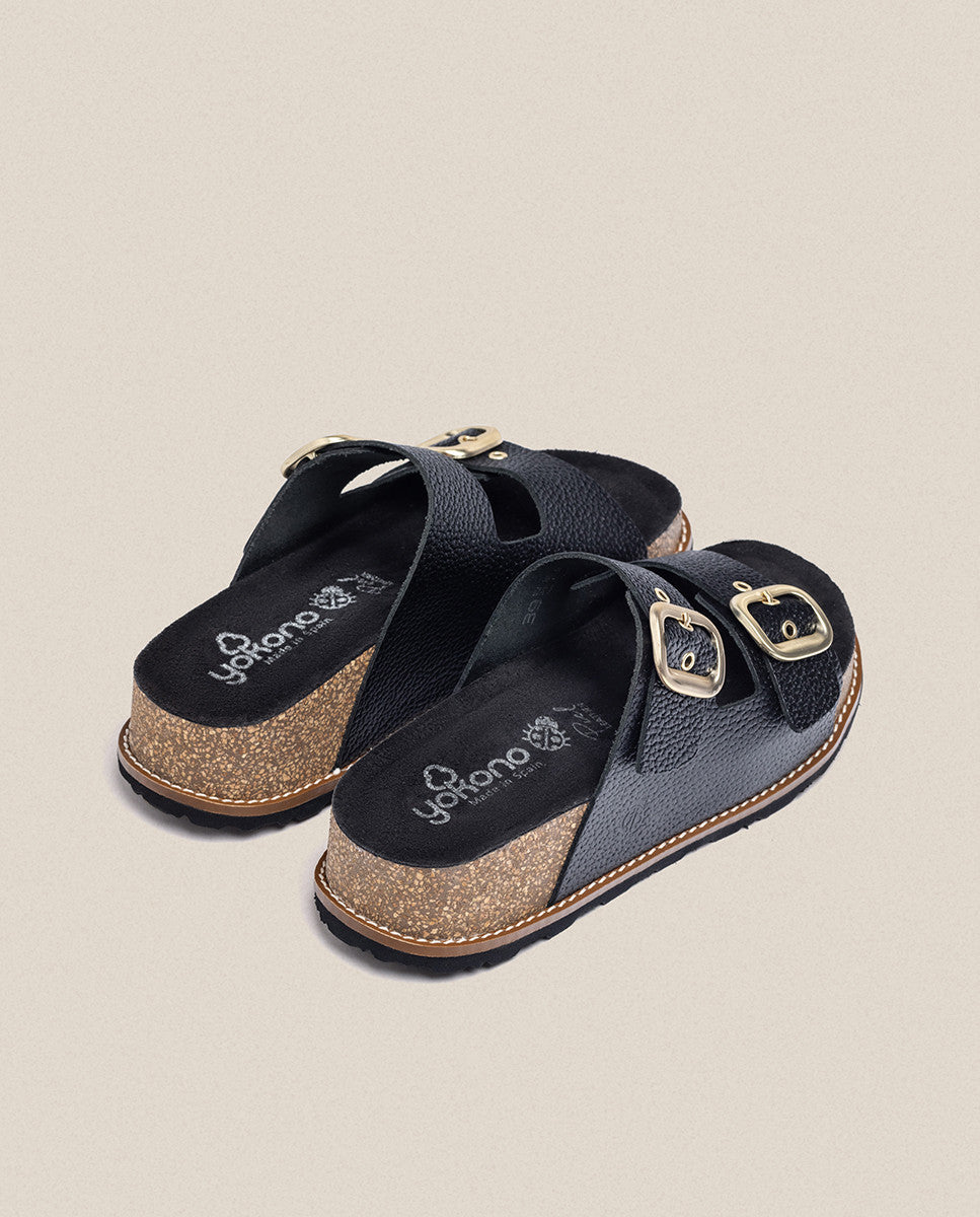 Yokono Oca Platform Sandal in Black Leather