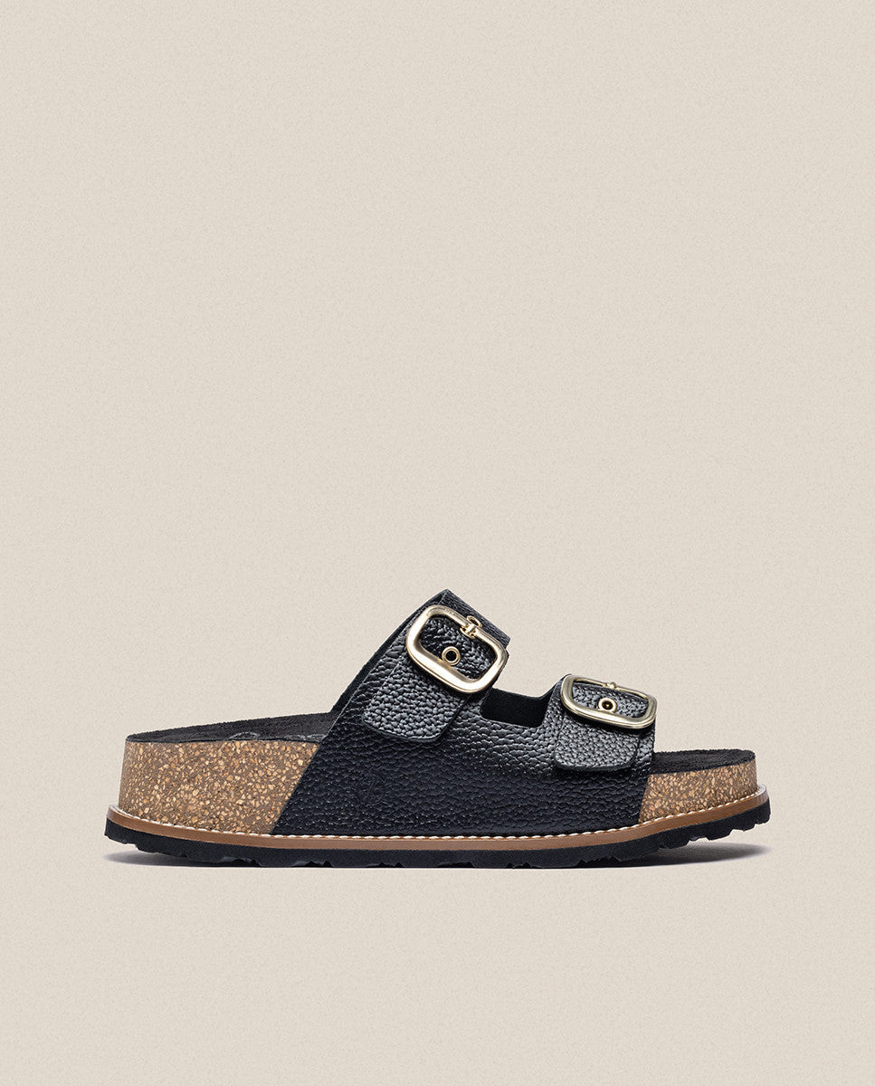 Yokono Oca Platform Sandal in Black Leather