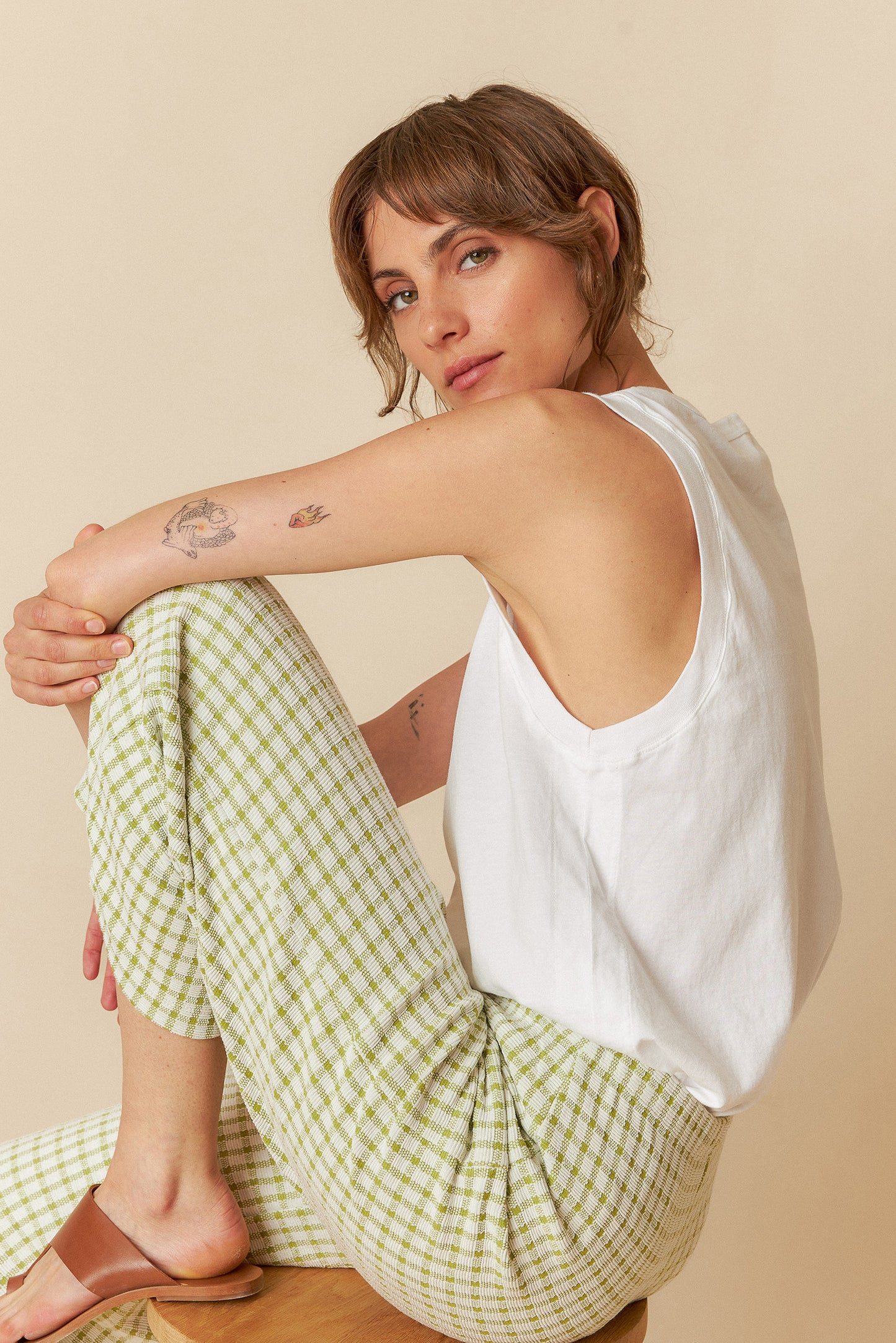 Indi and Cold James Pants in Pistachio Check