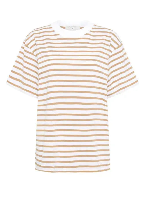 Nude Lucy Organic Stripe Boyfriend Tee in Camel Stripe