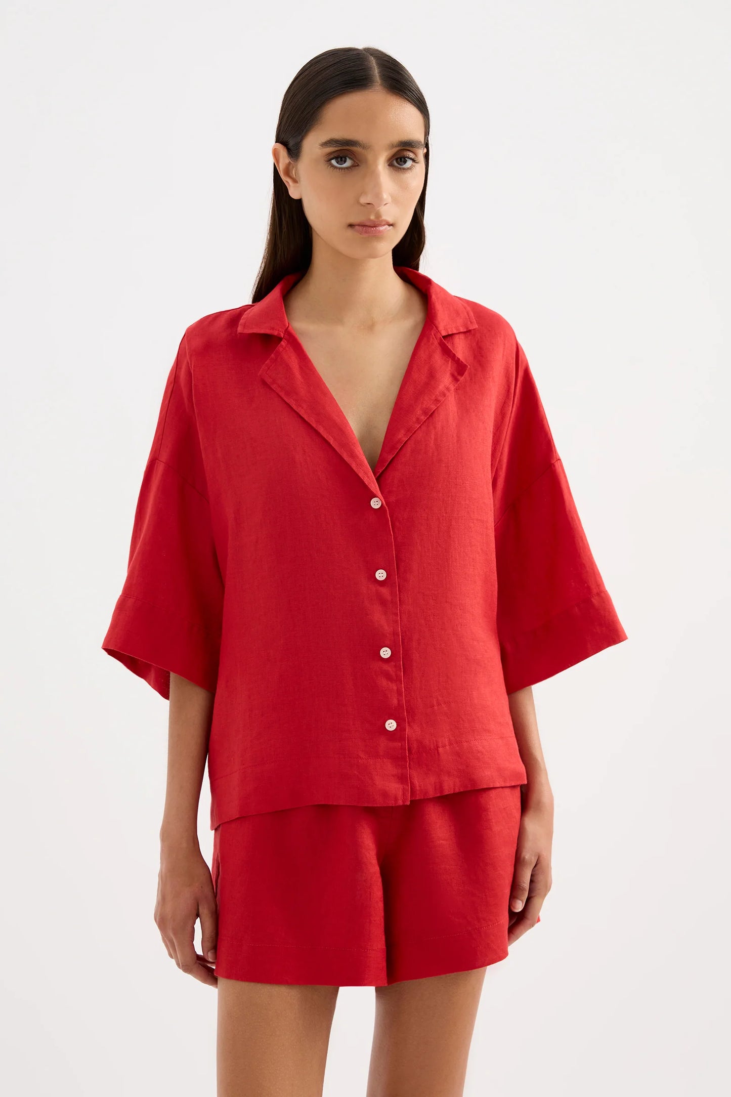 Nude Lucy Lounge Linen Shirt in Vermillion