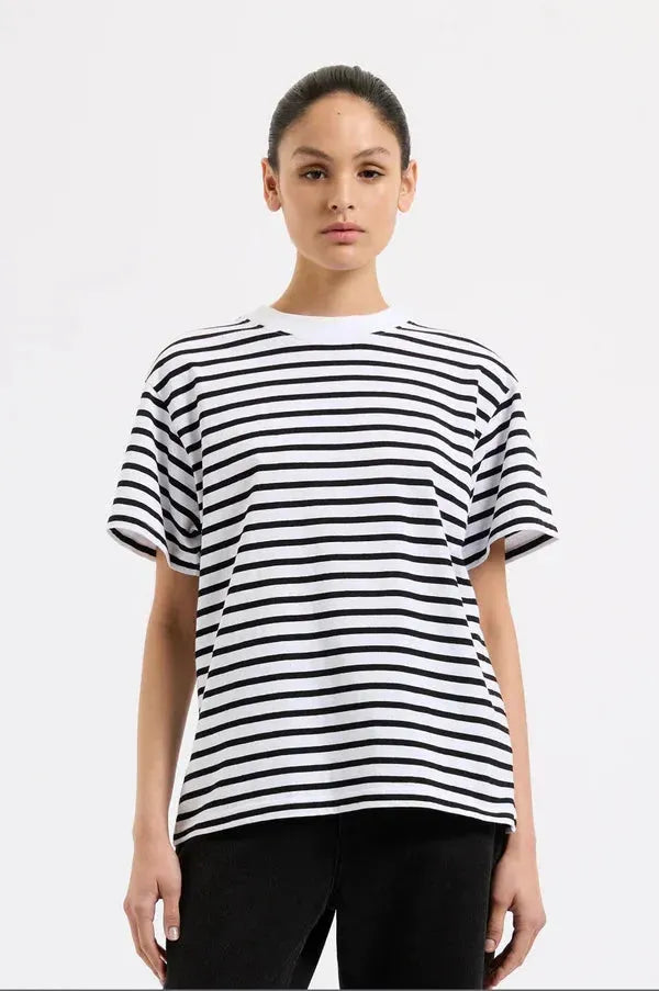 Nude Lucy Organic Stripe Boyfriend Tee in Black Stripe