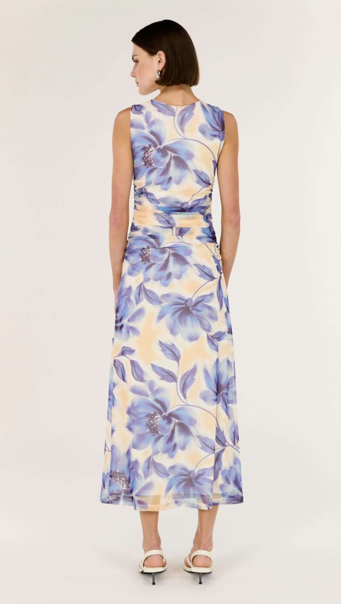 Fleur Mesh Midi Dress in Blurred Floral