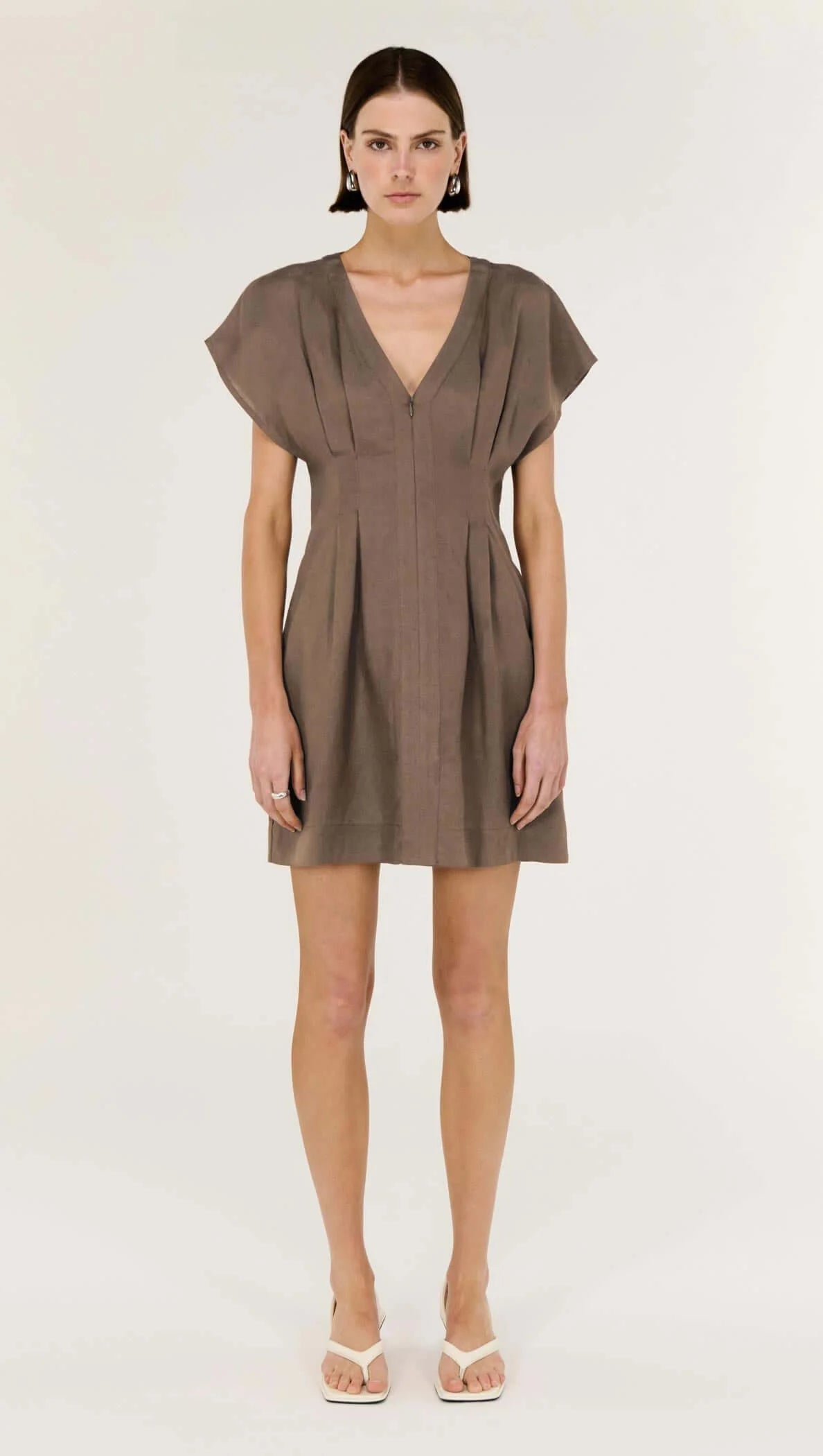 Staple the Label Evian Deep V Mini Dress in Brown