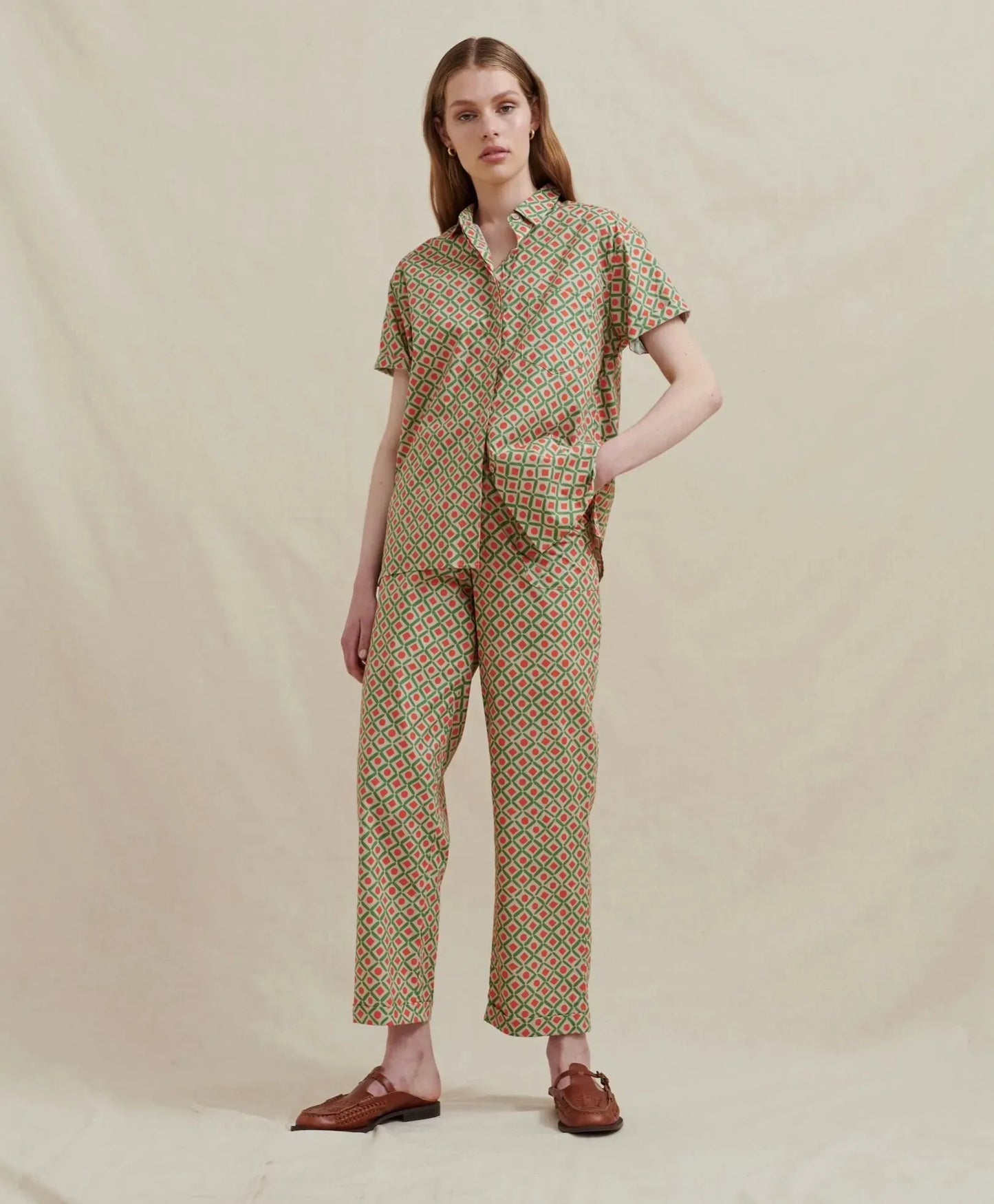 Analia Rowland Straight Leg Pant in Orange Geo - the tartan fox