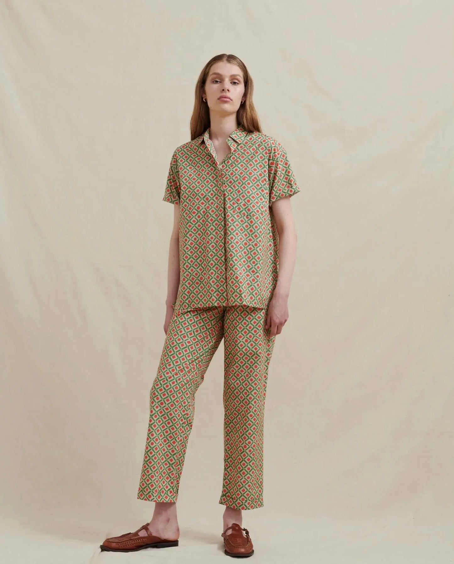 Analia Rowland Straight Leg Pant in Orange Geo - the tartan fox