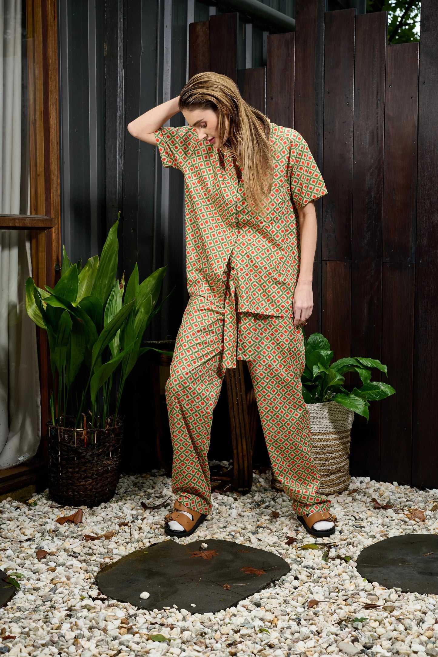 Analia Rowland Straight Leg Pant in Orange Geo - the tartan fox