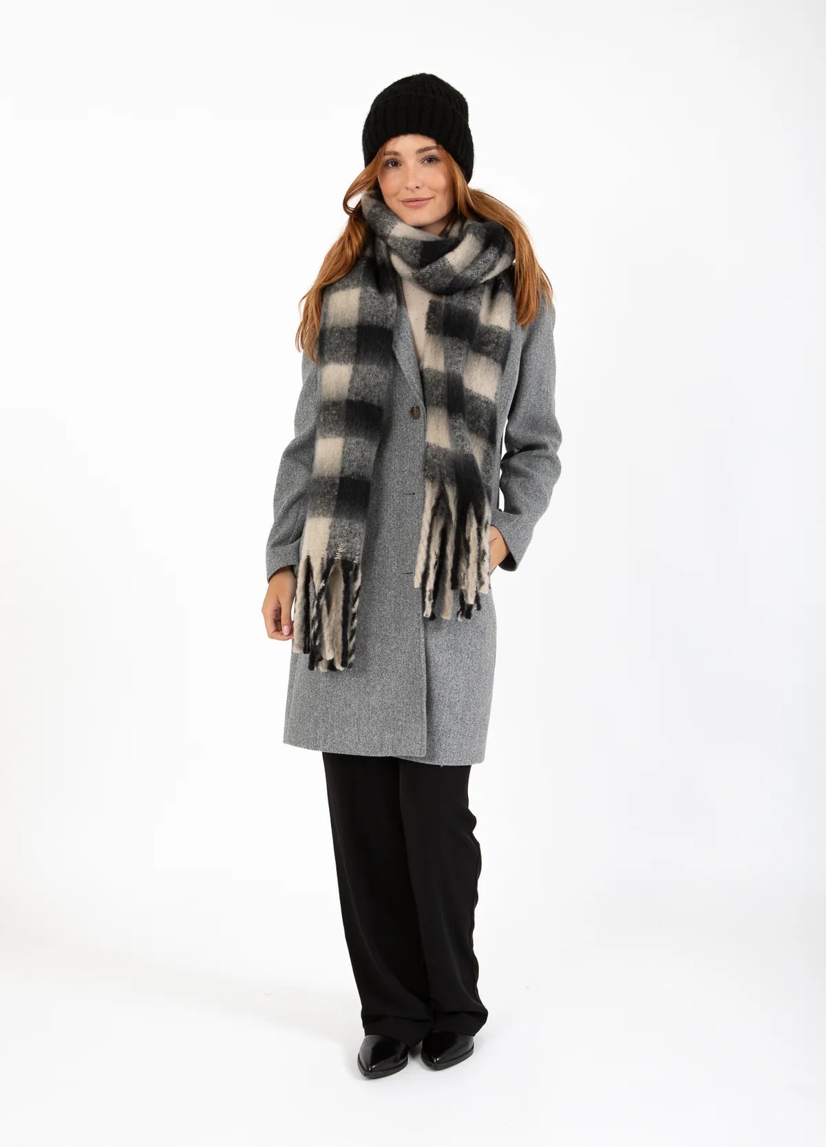 CC Heart Big Check Scarf in Black/Off White Mix - the tartan fox