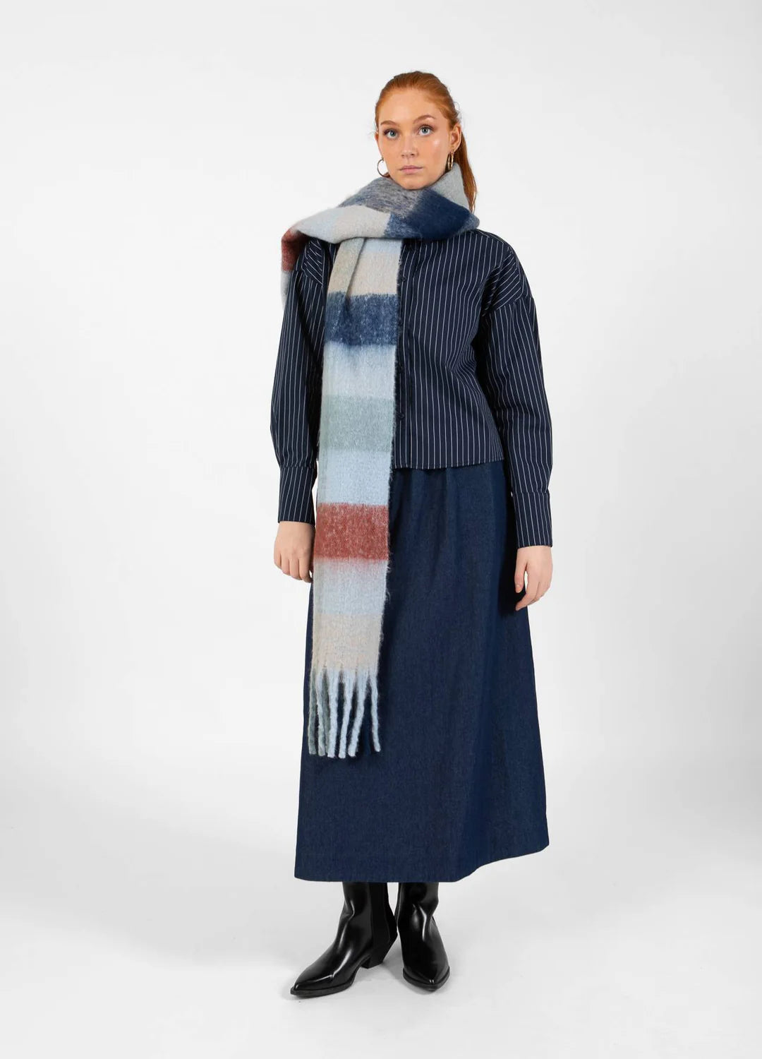 CC Heart Big Check Scarf in Blue Mix - the tartan fox