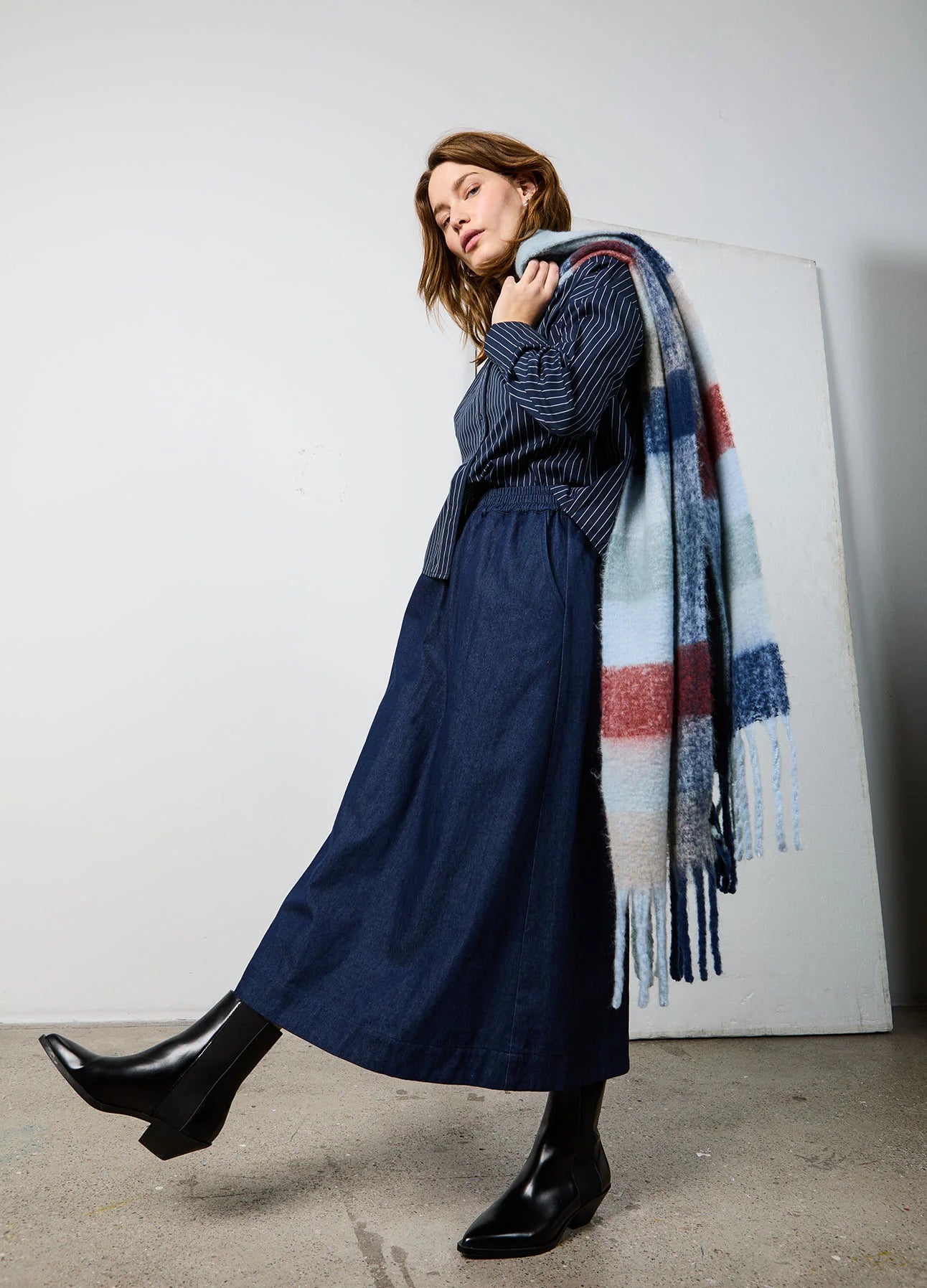 CC Heart Big Check Scarf in Blue Mix - the tartan fox