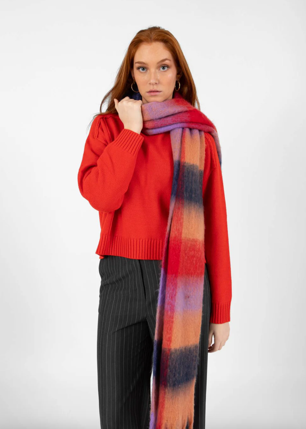 CC Heart Big Check Scarf In Red/Nude Mix - the tartan fox