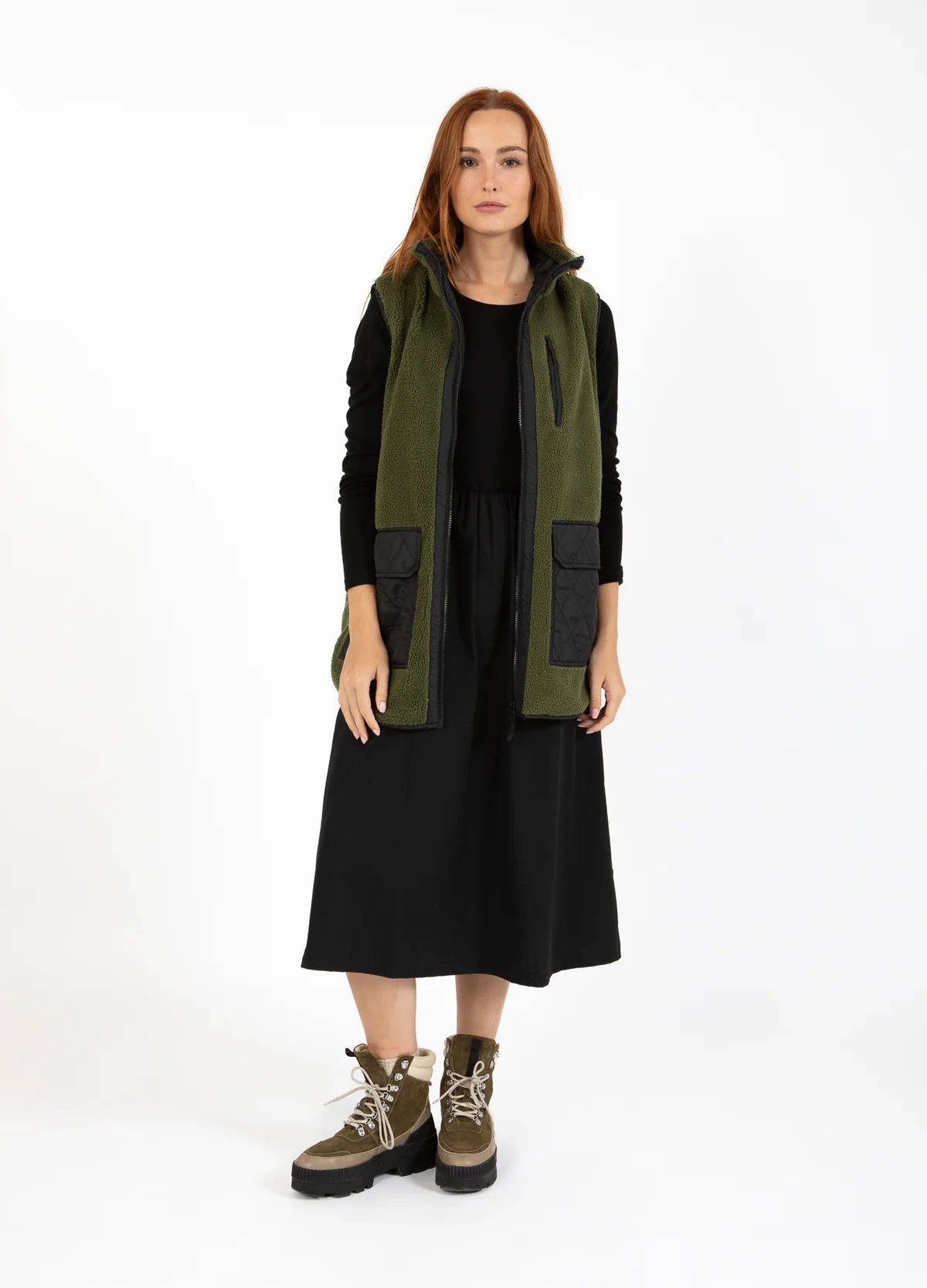 CC Heart Lennon Mix Pile Waistcoat in Army/Black - the tartan fox