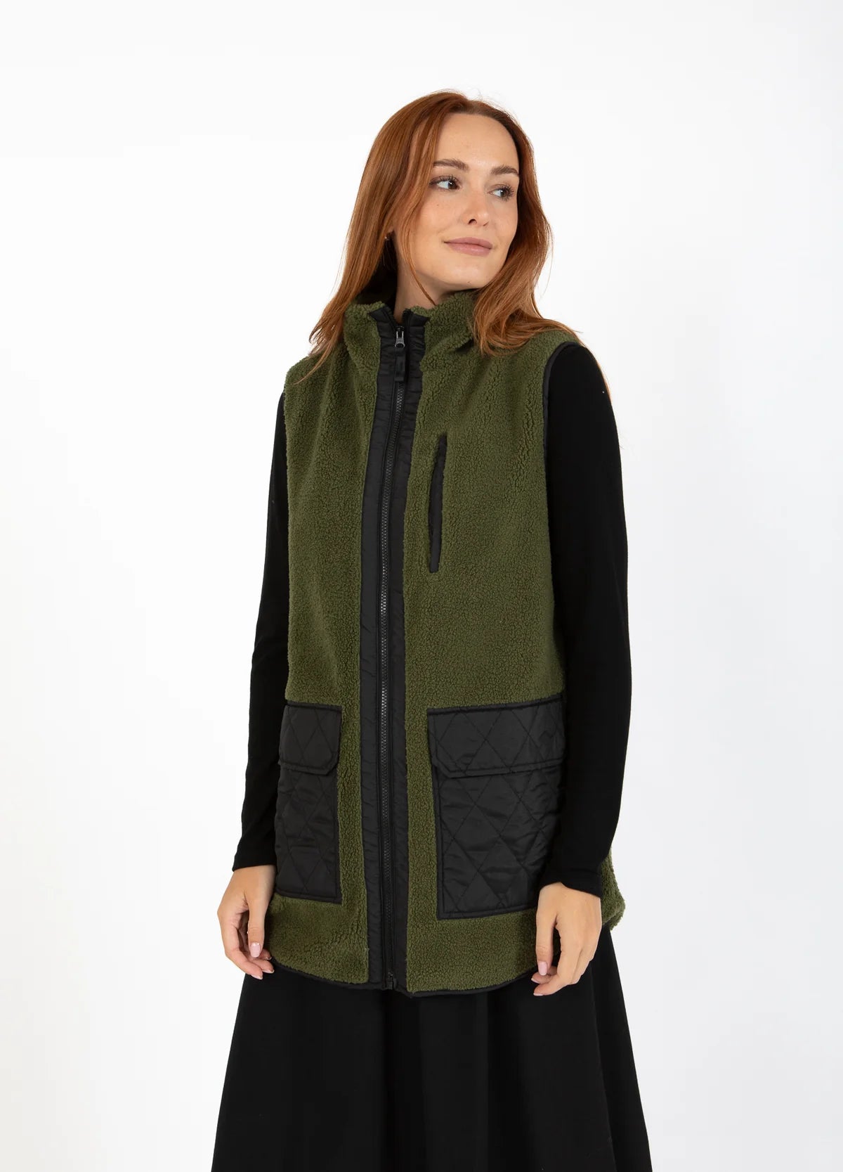 CC Heart Lennon Mix Pile Waistcoat in Army/Black - the tartan fox